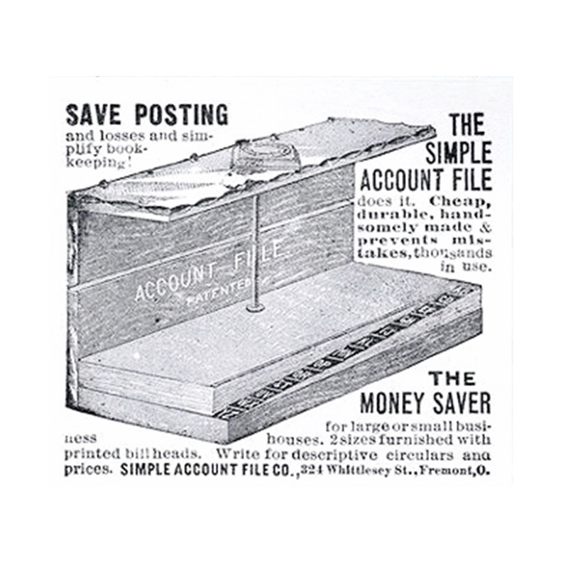 The Simple Account File advertisement, Simple Account File Co., Fremont, Ohio