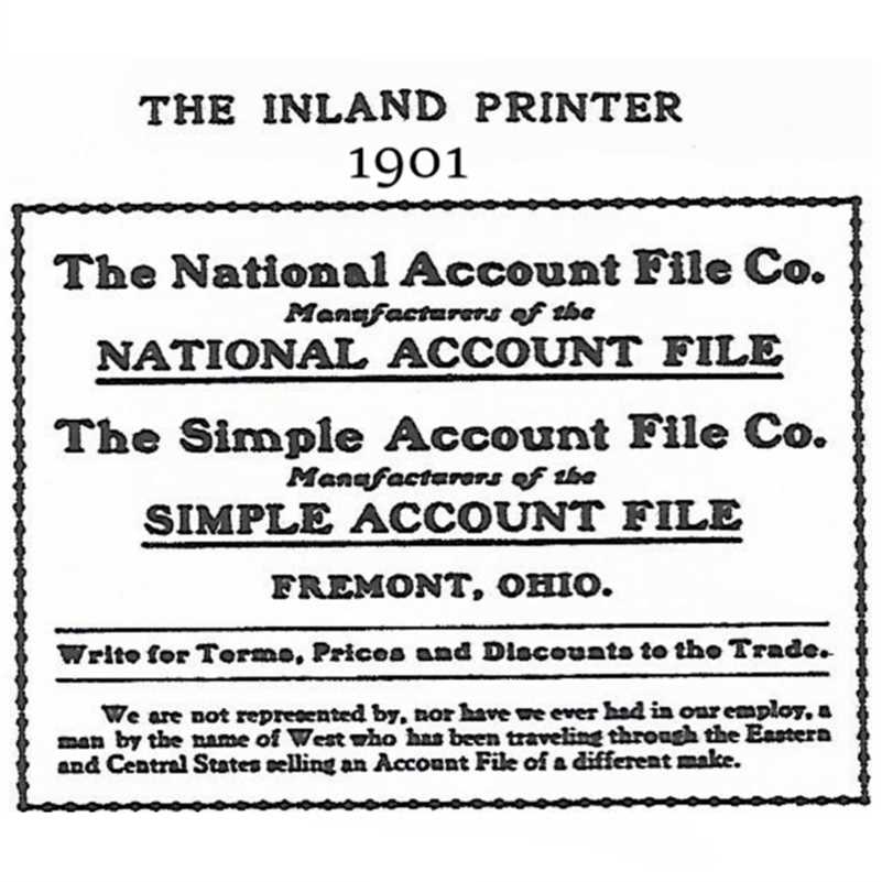 The National and Simple Account File Co. advertisement, The Inland Printer, 1901