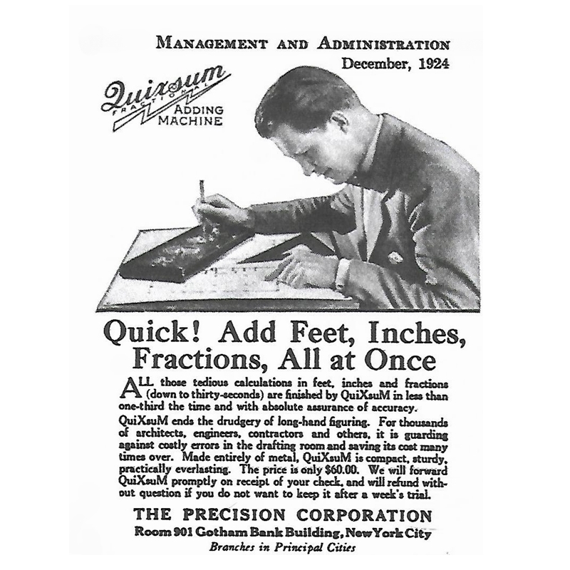 Quixsum Adding Machine advertisement, December 1924