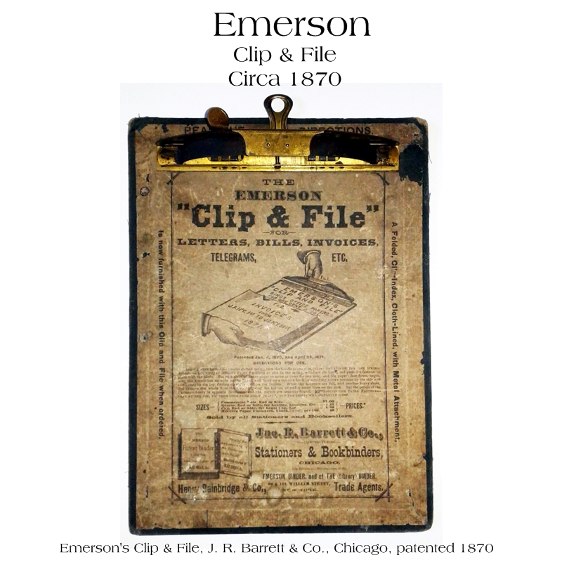 Emerson's Clip & File, J. R. Barrett & Co., Chicago, patented 1870