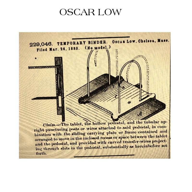 Oscar Low Temporary Binder, No. 229,046, Chelsea, Mass. — Official Gazette engraving, 1880