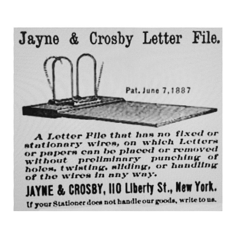 Jayne & Crosby Letter File advertisement, New York, patented June 7, 1887