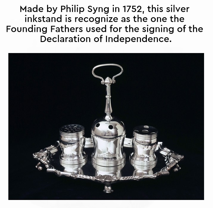 The Philip Syng silver inkstand of 1752, recognized as the one used for the signing of the Declaration of Independence (Franklin Mint reproduction)