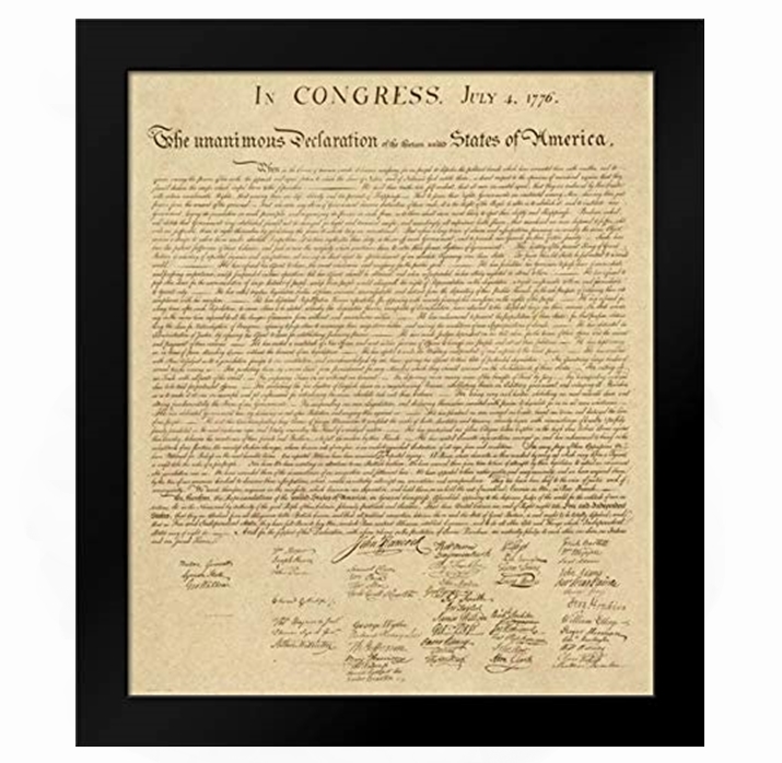 The Declaration of Independence, July 4, 1776, a framed print