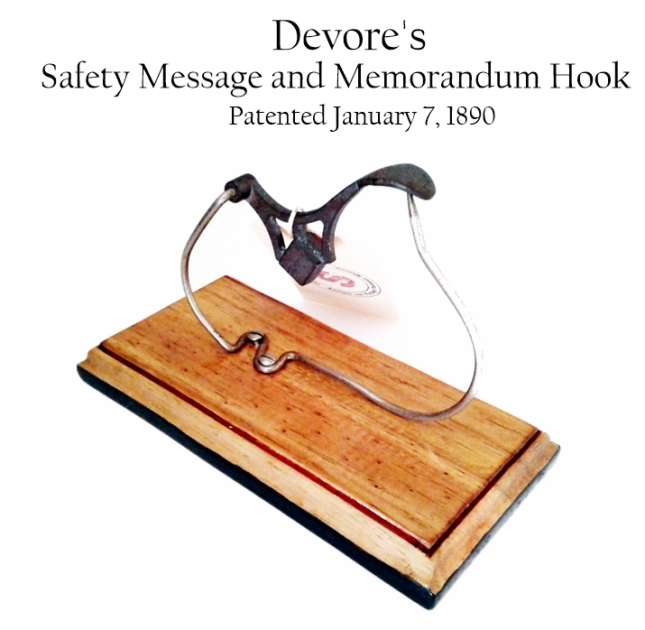 Devore's Safety Message and Memorandum Hook, patented January 7, 1890
