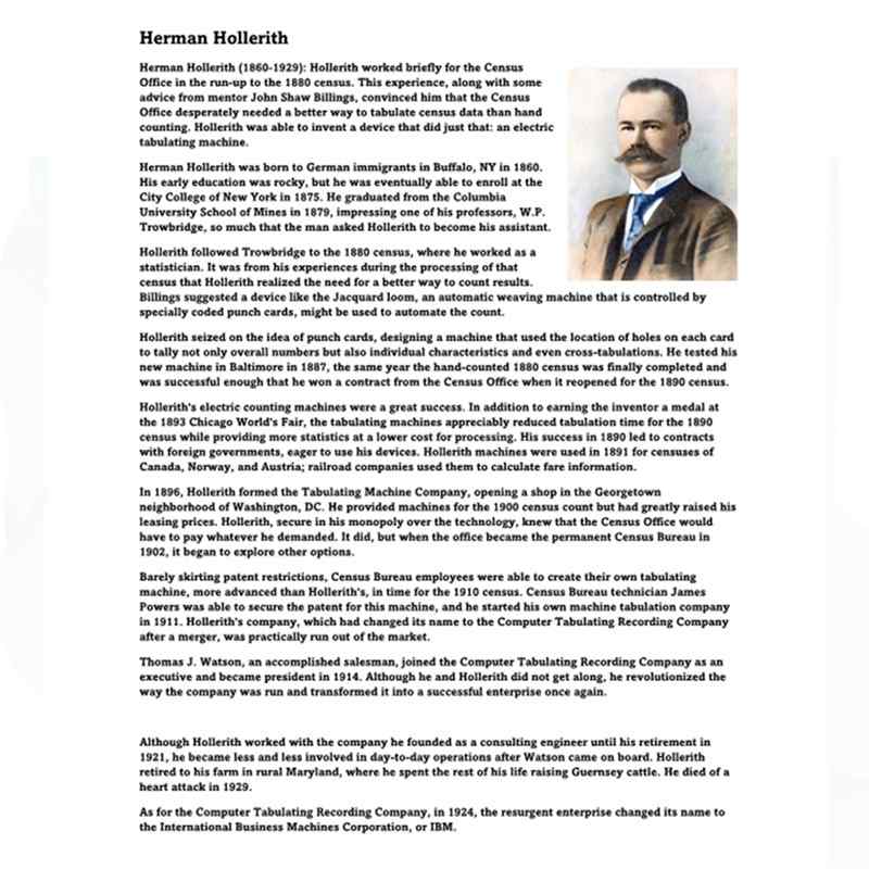 Herman Hollerith, 1860–1929, inventor of the electric tabulating machine