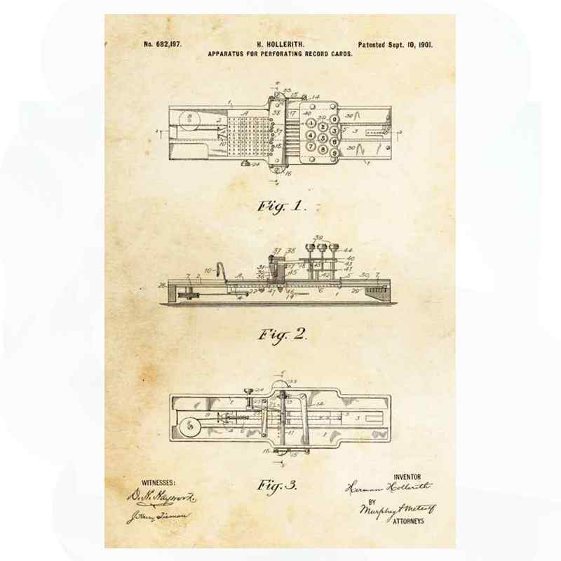 Hollerith apparatus for perforating record cards, patent No. 682,197, September 10, 1901